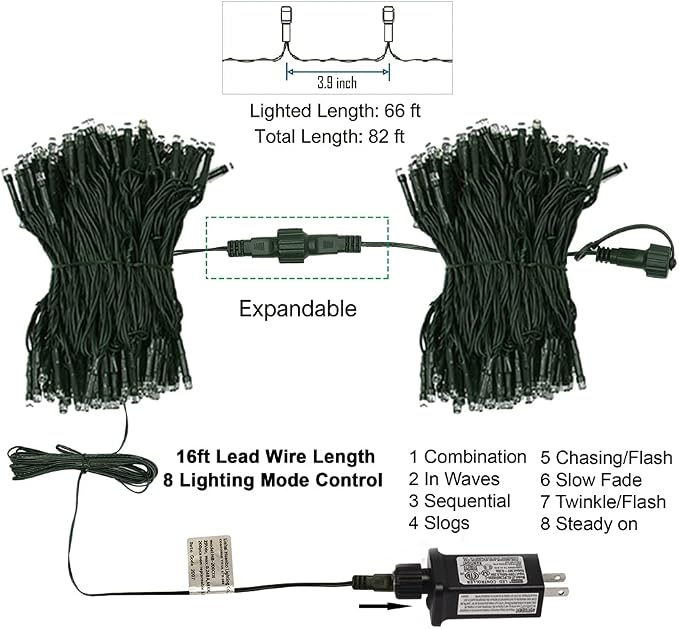 HOME LIGHTING 200 LED 66FT Fairy String Lights, July 4th Patriotic Light - Image 8
