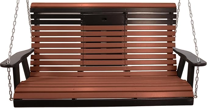5FT Brown Flip-Cup ROLLBACK Porch Swing Bench, Amish-Made Poly Lumber Wood - Image 2