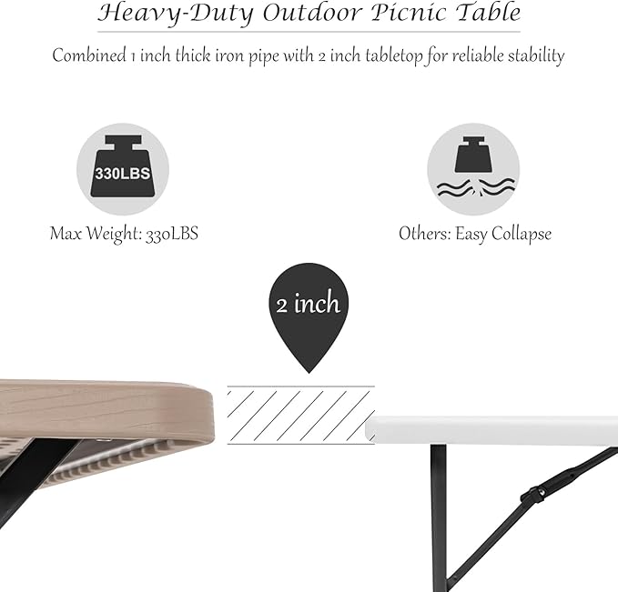 Giantex Picnic Table Bench Set Outdoor Camping All Weather Metal Base Wood-Like - Image 7