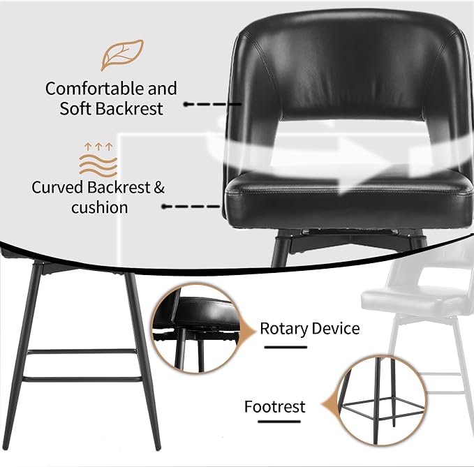 VINGLI Bar Stools Set of 2, Upholstered Barstools - Image 5