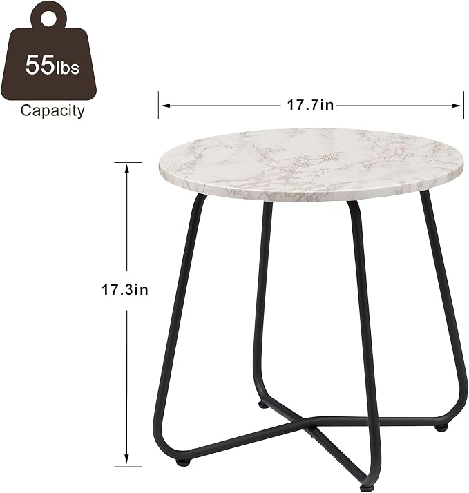 VECELO 17.7 inch Small Round Outdoor Side Table, Patio End Table, Waterproof - Image 3