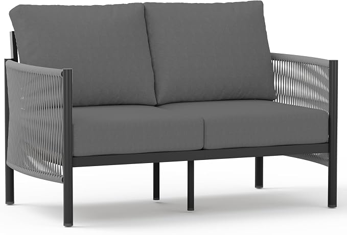 Aluminum Outdoor Patio Couch Loveseat, HDPE Rope Patio Sofa by Oasbira