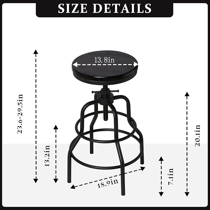 LOKKHAN 4-Pack Industrial Bar Stools, Heavy-Duty Black Metal Frame - Image 3