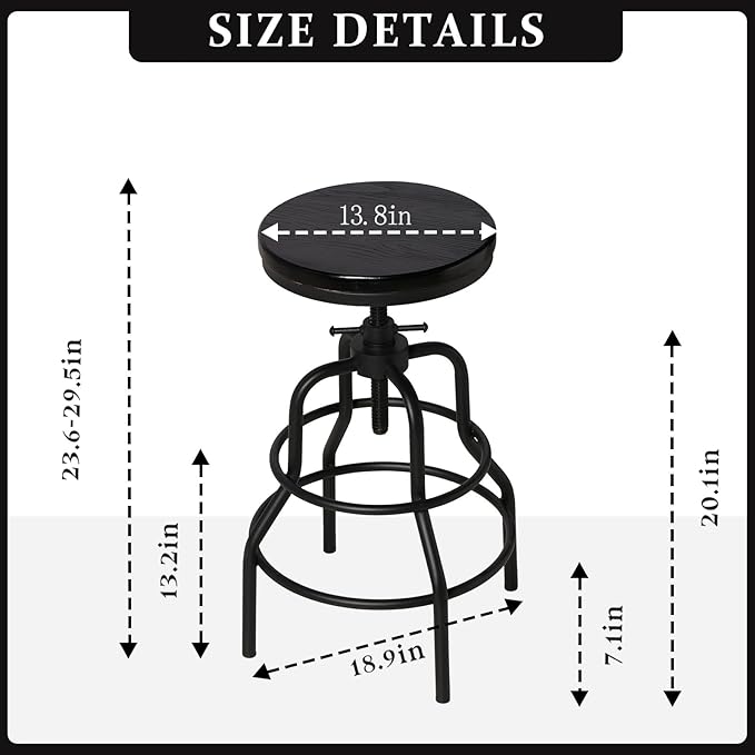 LOKKHAN Vintage Industrial Bar Stool-Rustic Swivel Bar Stool-Round Walnut Wood - Image 3