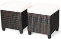 2PCS Patio Outdoor Ottomans, Rattan Wicker Ottoman Seat w/Removable Cushions by Unknown