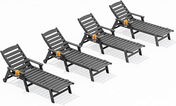 SERWALL Patio Chaise Lounge Chair Set of 4, 5 Positions Adjustable Poly Outdoor by SERWALL