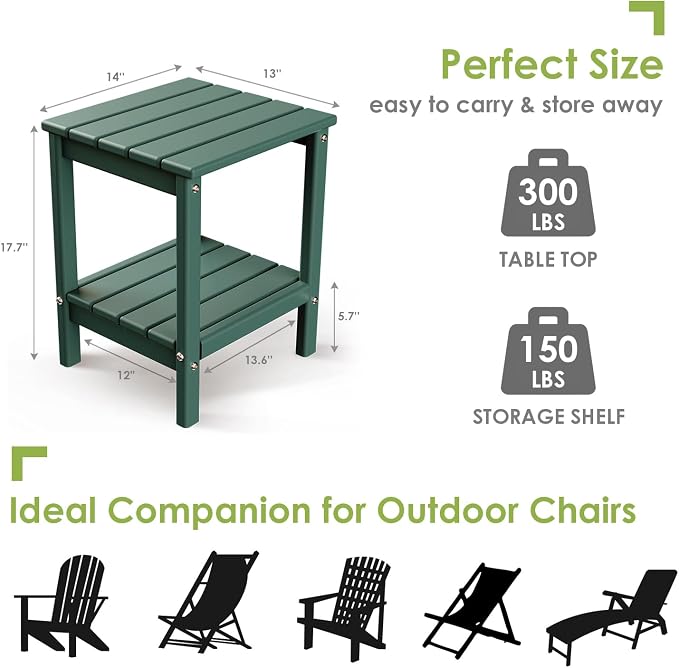 GREENVINES Adirondack-Outdoor-Side-Table | Set of 2 | 14 x 13 Inches | HDPE - Image 3