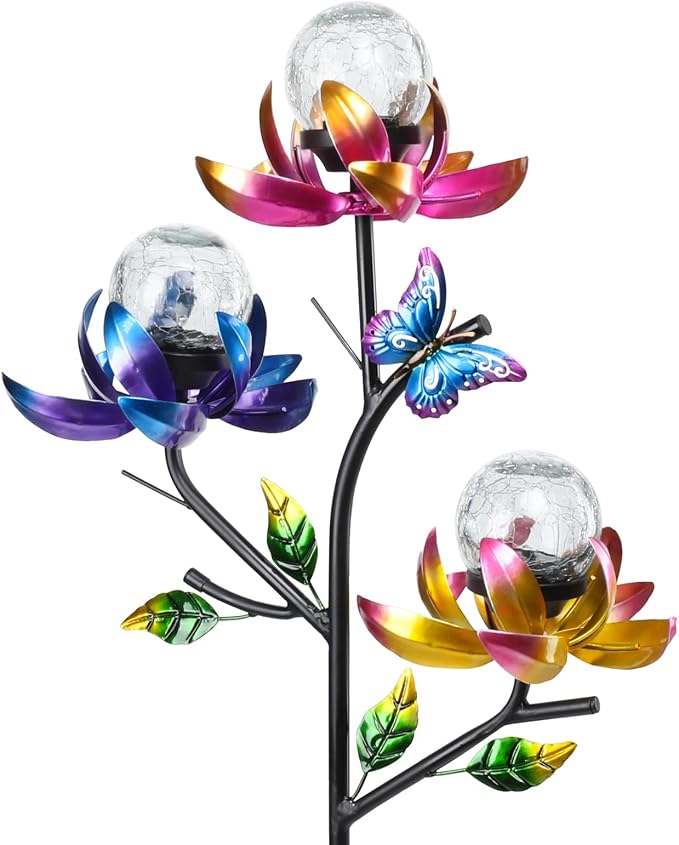 Solar Lights Outdoor Decorative Lotus Flowers Wind Spinner Garden Stake by Afirst