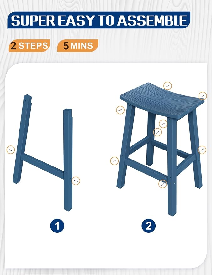 Weatherproof Bar Stools Set of 4, Saddle Seat, Bar Height Stools - Image 6