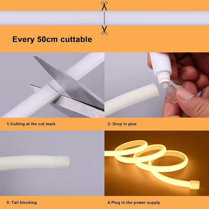 AC 110V COB LED Strip Lights Outdoor Waterproof 65.6ft, 2700K Warm White Super - Image 7