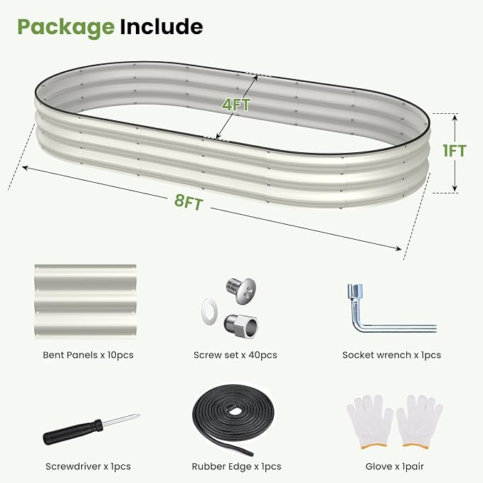Galvanized Raised Garden Bed 8x4x1 FT, Oval Metal Raised Garden Bed Outdoor - Image 6