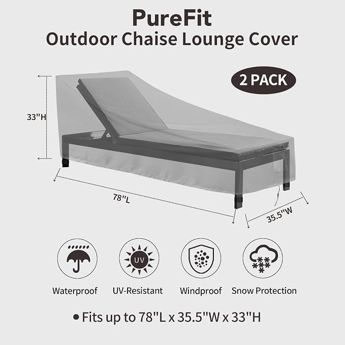 PureFit Outdoor Chaise Lounge Cover, Lounge Chair Covers Waterproof Patio - Image 2