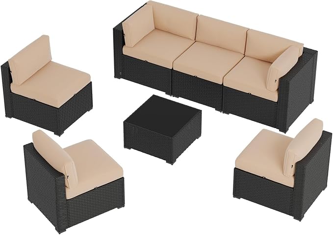Aoxun 7 Piece Patio Furniture Set, Wicker Rattan Patio Sectional Sofa, Outdoor - Image 8