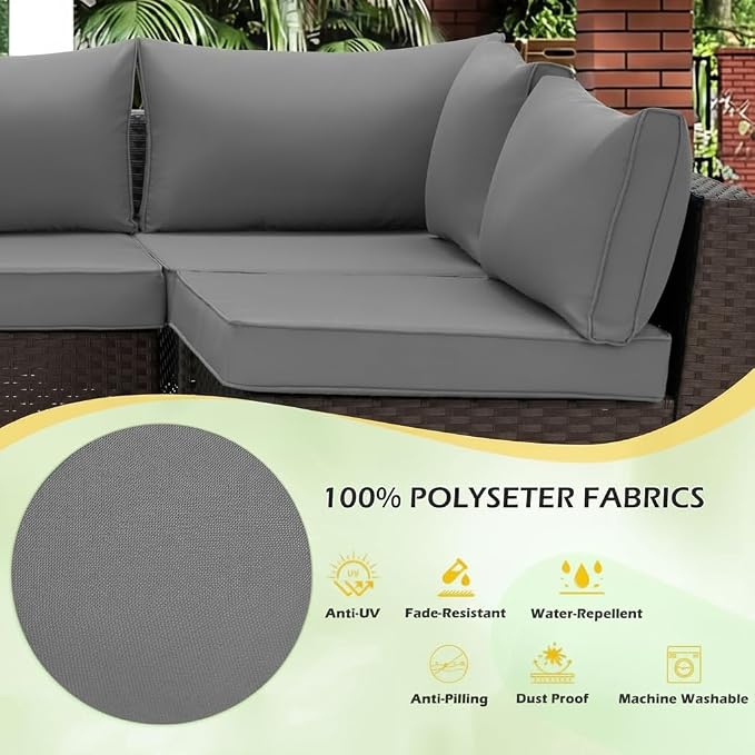 HOMREST 4" Thick Outdoor Replacement Cushions, Water-Resistant Patio Seat - Image 5