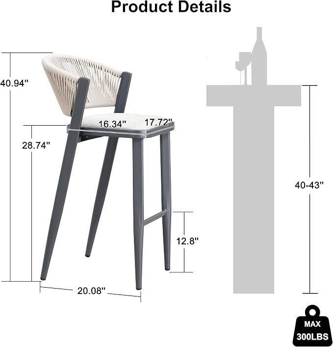 PURPLE LEAF Bar Stool Set of 2 Patio Bar Chairs - Image 3
