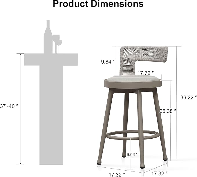 PURPLE LEAF Outdoor Swivel Counter Height Stools Set of 4 Metal Modern Rattan - Image 9