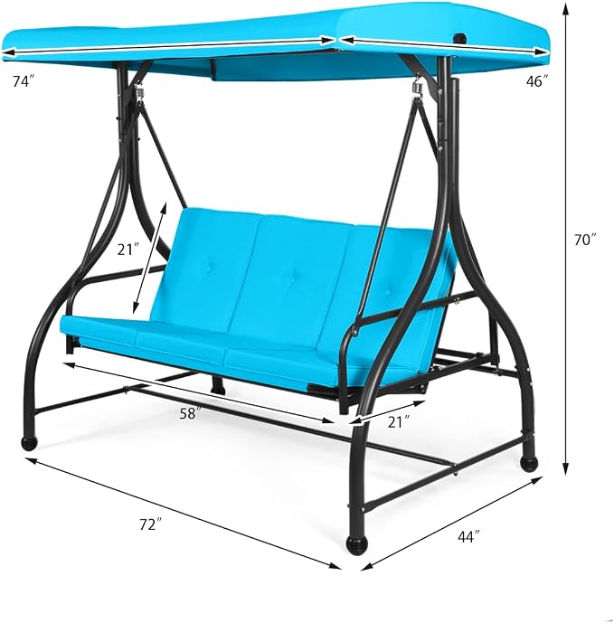 Tangkula 3 Seats Converting Patio Swing, Outdoor Porch Garden Canopy Swing - Image 6