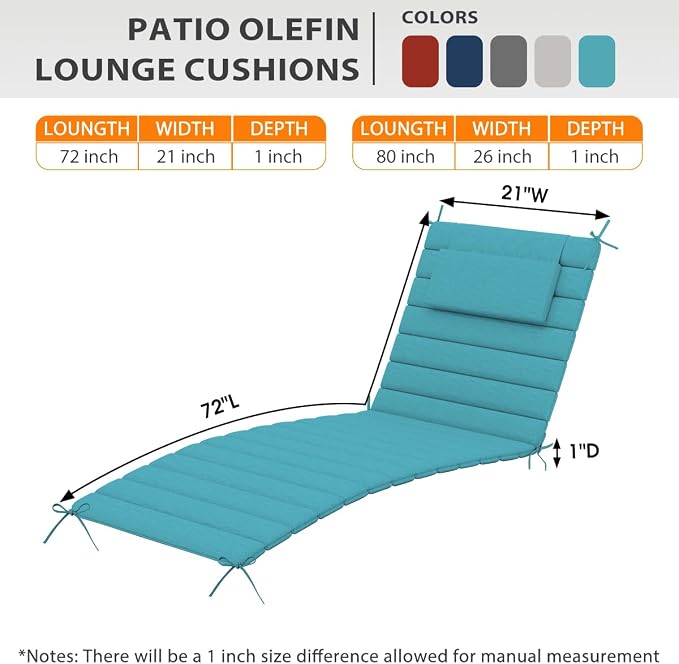 Sundale Outdoor Olefin Quilted Lounge Cushion Set of 4, Patio Foldable Chaise - Image 3
