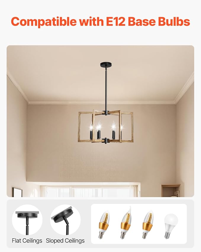 VEVOR 6-Light Chandelier, Metal Farmhouse Chandelier, Adjustable Height - Image 5