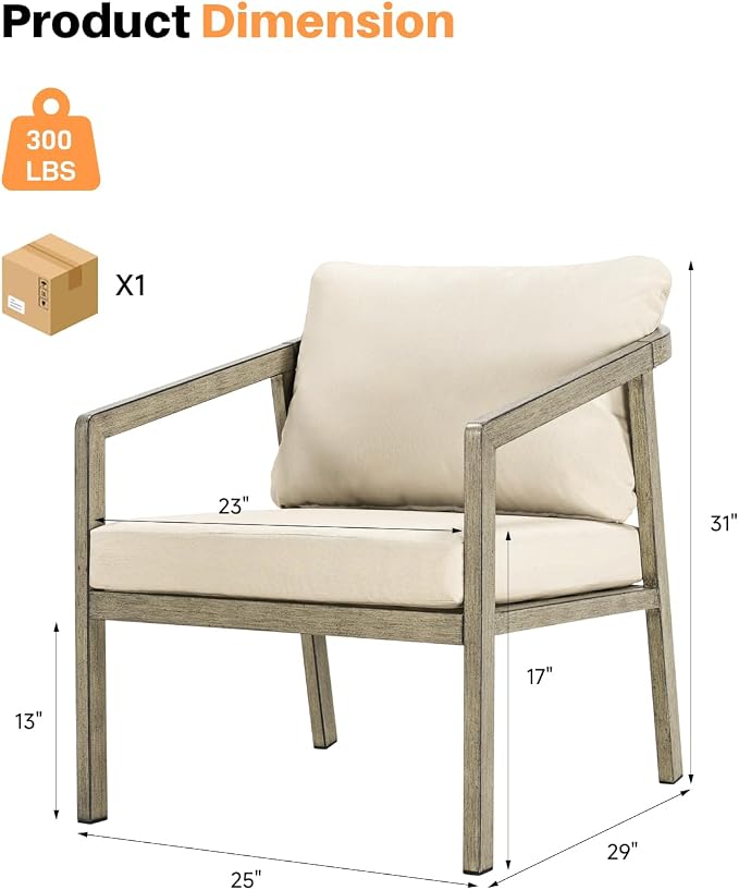 Patio Sofa Chairs Set of 2, Never-Rust Aluminum Outdoor Armchair - Image 3