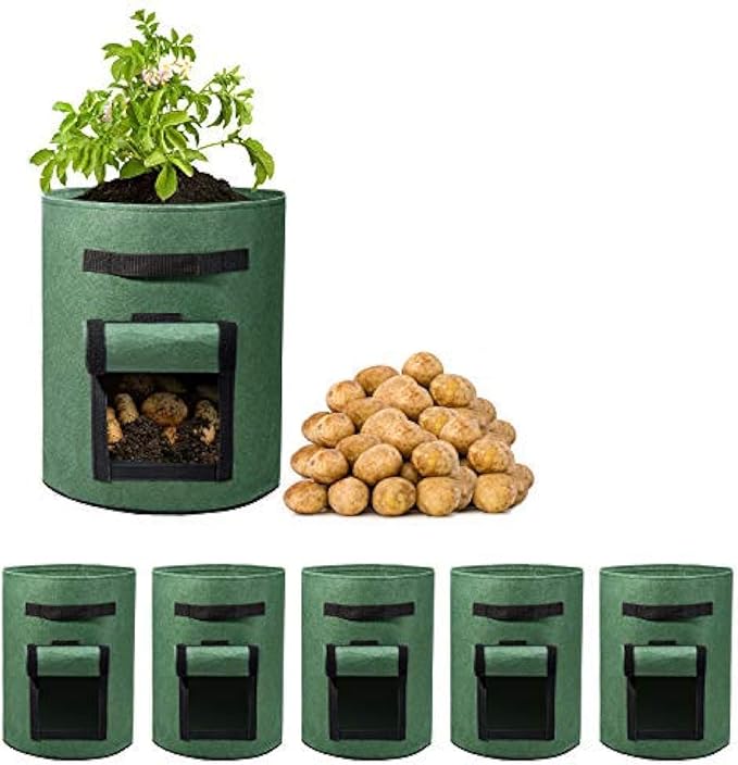 Delxo 5 Pack 7 Gallon Potato Growing Bags, Planter Garden Grow Bags by Delxo