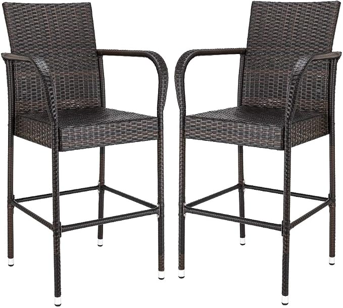 VINGLI Wicker Bar Stools Outdoor Set of 2, Outdoor Bar Height Chairs, Patio by VINGLI