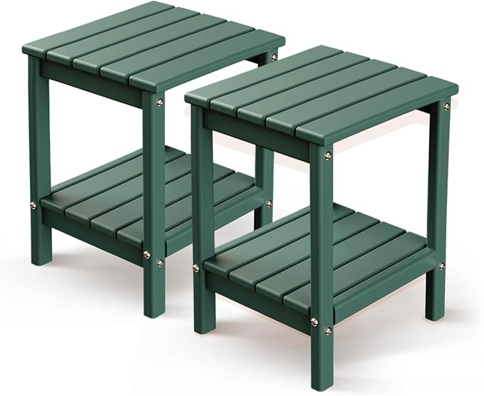 GREENVINES Adirondack-Outdoor-Side-Table | Set of 2 | 14 x 13 Inches | HDPE by GreenVines