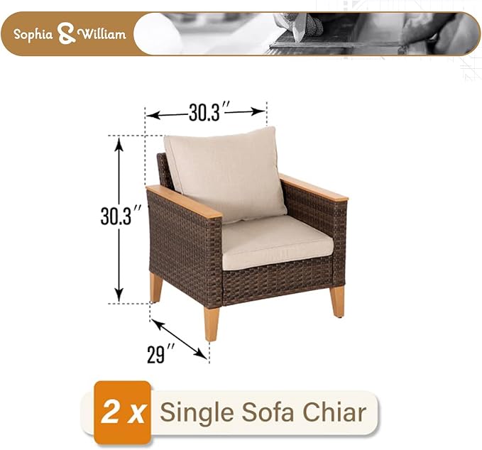 Sophia & William Outdoor Patio Sectional Sofa Set 2 Seats High Back Single - Image 7