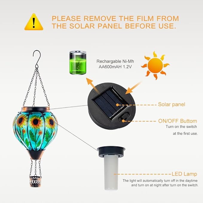 Starsoul 2 PC Sunflowers Hot Air Balloon Solar Lantern - Image 3