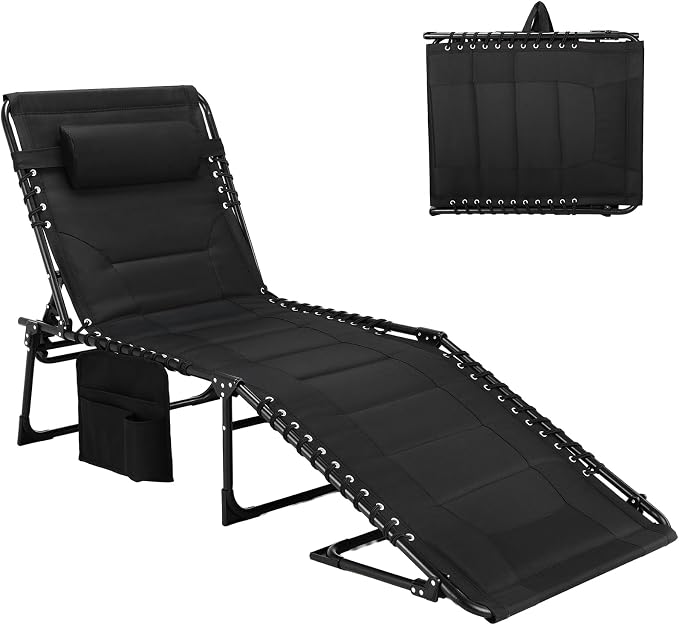 TLSUNNY Padded Folding Lounge Chair, Portable Reclining Chair by TLSUNNY