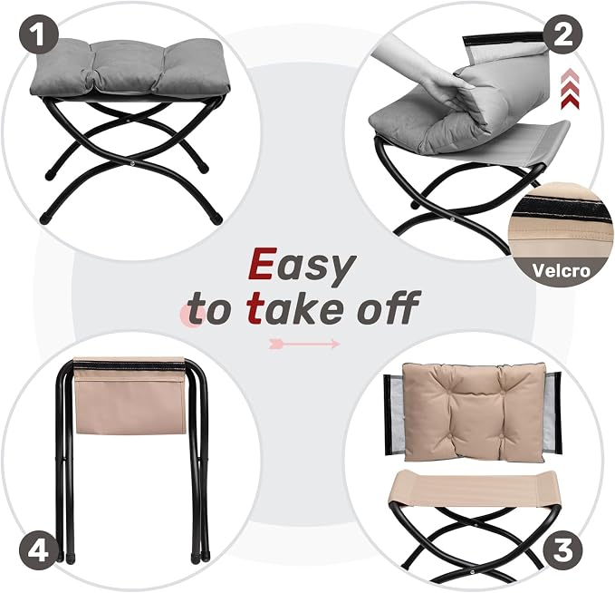 AbocoFur 15" Folding Footrest Stool, Accent Padded Sofa Foot Stool - Image 5