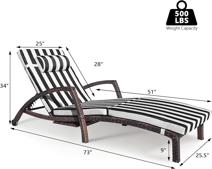 Chaise Lounge Chairs Outdoor Set of 6, Comfy Outside Wicker Patio Pool Lounge - Image 6