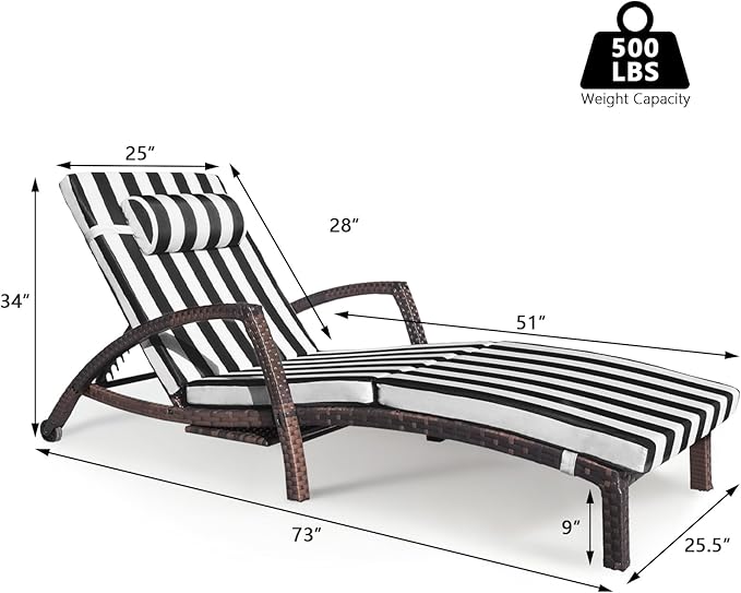 Chaise Lounge Chairs Outdoor Set of 2, Comfy Outside Wicker Patio Pool Lounge - Image 6