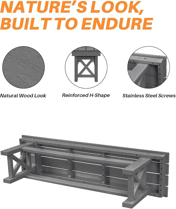 HDPE Outdoor Bench, Poly Lumber Adirondack Benches, Fade-Resistant HDPE Garden - Image 8