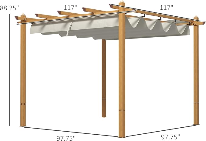 Outsunny 10' x 10' Retractable Pergola Canopy, Wood Grain Aluminum Pergola - Image 7
