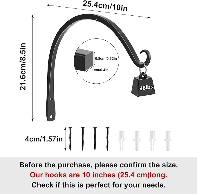 Gtongoko 2 Pack 10 Inch Plant Hangers Outdoor Metal, Plant Hooks - Image 2