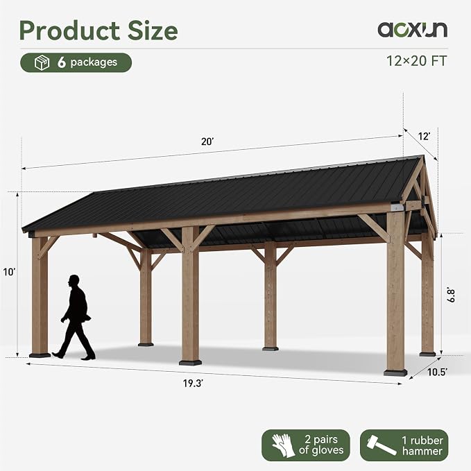 Aoxun 12' x 20' Outdoor Wood Gazebo, Hardtop Gazebo Permanent Wooden Pavilion - Image 6