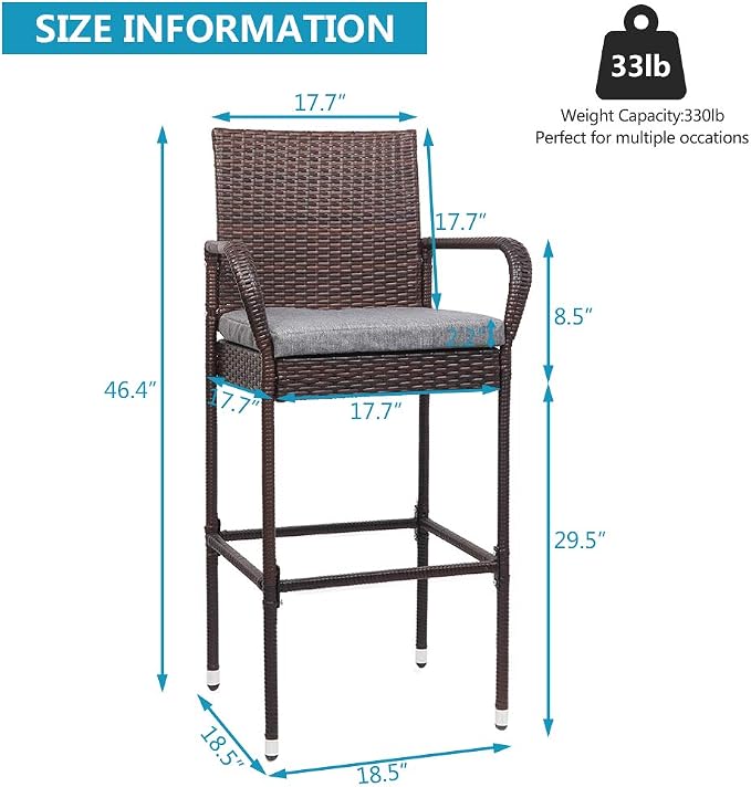 VINGLI Outdoor Bar Stools Set of 2 - Image 3