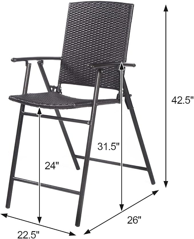Giantex Set of 4 Folding Wicker Rattan Bar Chairs High Stool - Image 8