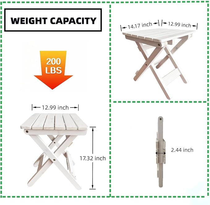 Outdoor Side Table, No Assembly Folding Wooden End Table - Image 3