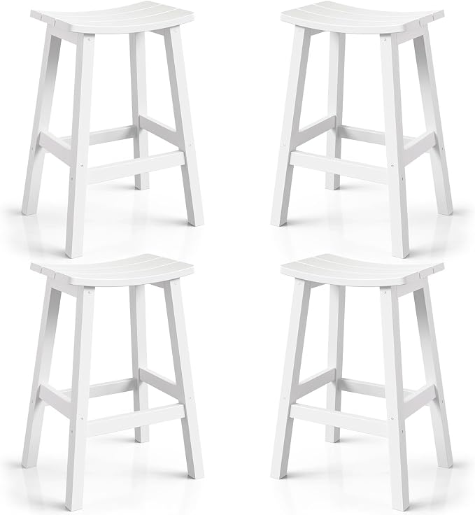 Weatherproof Bar Stools Set of 4, Saddle Seat, Bar Height Stools by LAHAAP