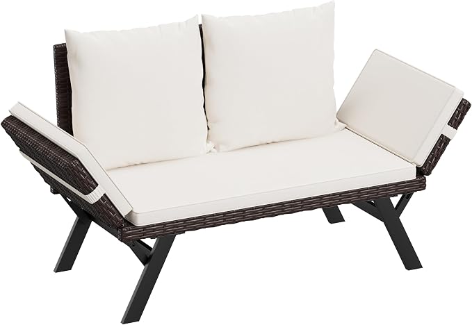 Flamaker Outdoor Convertible Sofa, Woven Rattan Patio Furniture Sunbed by Flamaker