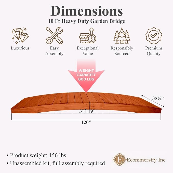 10 FT CEDAR Amish Made Pinewood Heavy Duty Garden Bridge - Image 2