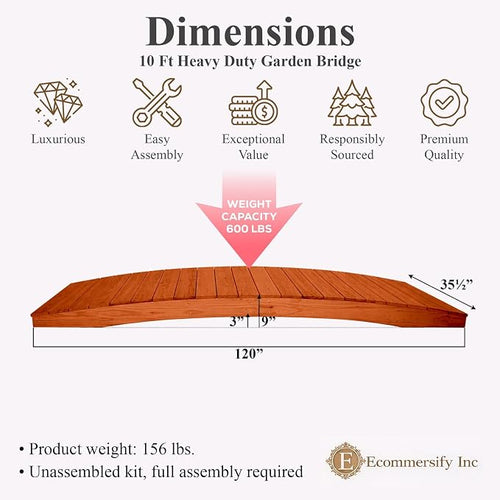 10 FT CEDAR Amish Made Pinewood Heavy Duty Garden Bridge - Image 2