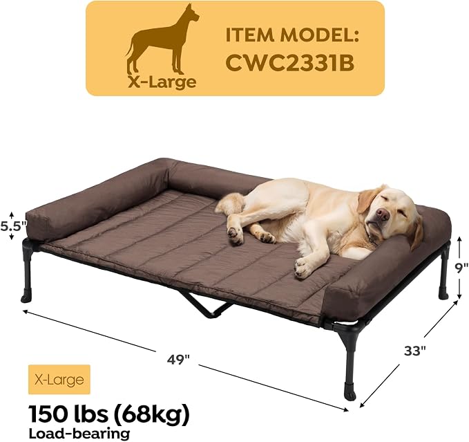 Veehoo Cooling Elevated Dog Bed Add Removable Waterproof Bolster Cushion Mat - Image 2