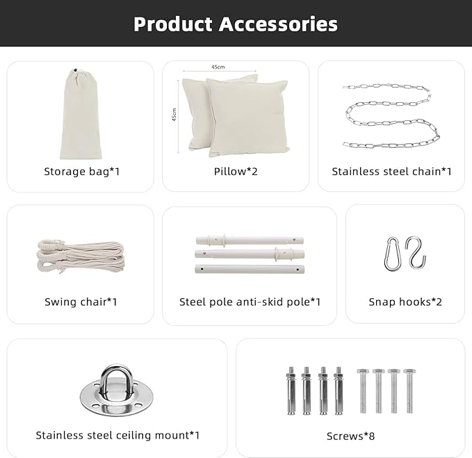 Goutime Hammock Chair, Hanging Rope Ceiling Swing - Image 6