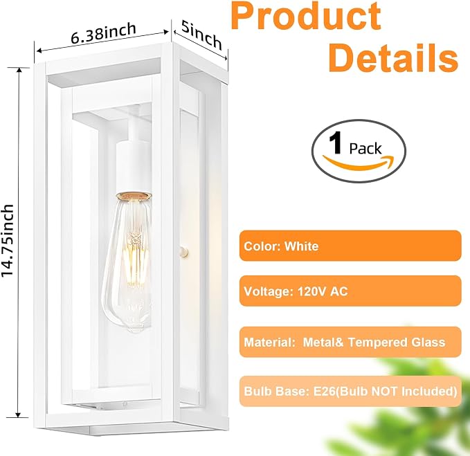 15" Large Outdoor Light Fixture Wall Mount, Modern Waterproof Exterior Porch - Image 3