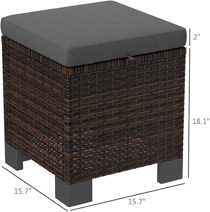 SSLine Outdoor Rattan Ottoman Set, 15.7W x 15.7D x 18.1H inches, All Weather - Image 3