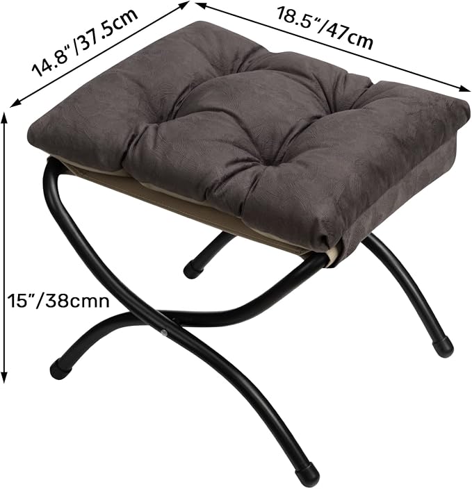 HollyHOME 15" Folding Footrest Stool, Upholstered Small Foldable Ottoman - Image 3