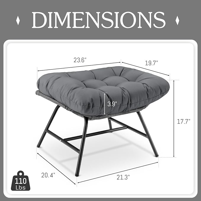 BULEXYARD 2 Pieces Outdoor Patio Ottomans, Indoor Outdoor Wicker Footrest - Image 3